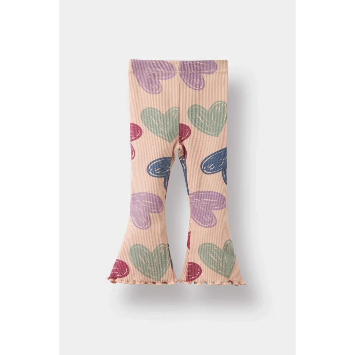 Defacto F0516A5PN672 Pembe Kız Bebek 2li Takım Kalp Desenli Sweatshirt İspanyol Paça Tayt