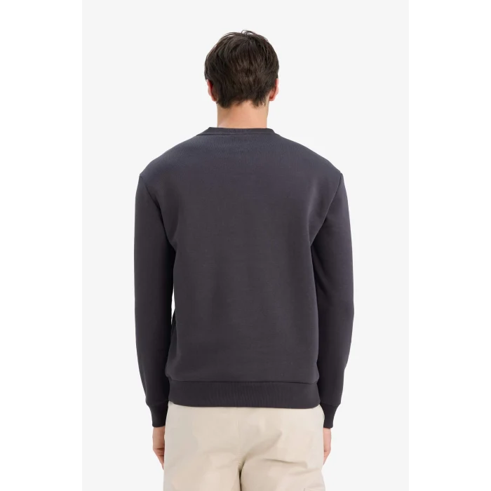 Defacto T3777AZAR138 Antrasit Regular Fit Bisiklet Yaka Basic Düz Kalın Sweatshirt