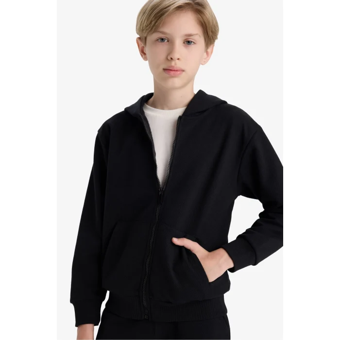 Defacto X5844A6BK81 Siyah Erkek Çocuk Kapüşonlu Okul Fermuarlı Sweatshirt