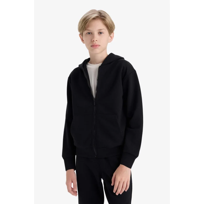 Defacto X5844A6BK81 Siyah Erkek Çocuk Kapüşonlu Okul Fermuarlı Sweatshirt