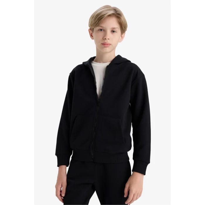 Defacto X5844A6BK81 Siyah Erkek Çocuk Kapüşonlu Okul Fermuarlı Sweatshirt