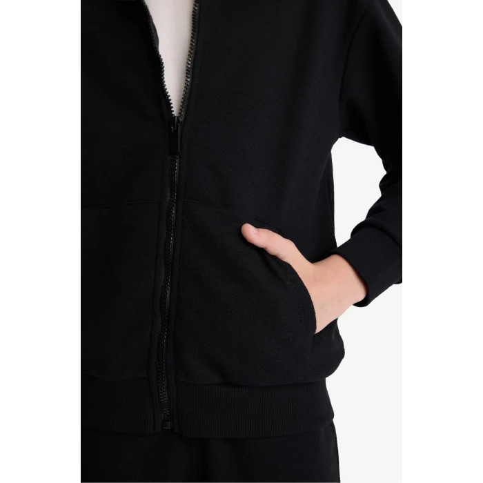 Defacto X5844A6BK81 Siyah Erkek Çocuk Kapüşonlu Okul Fermuarlı Sweatshirt