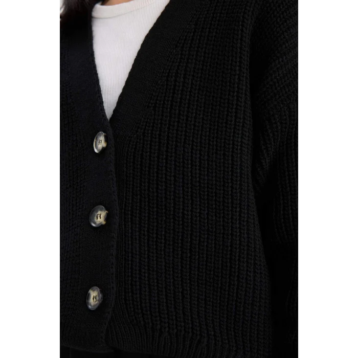 Defacto A2298A8BK27 Siyah Kız Çocuk V Yaka Düğmeli Triko Hırka