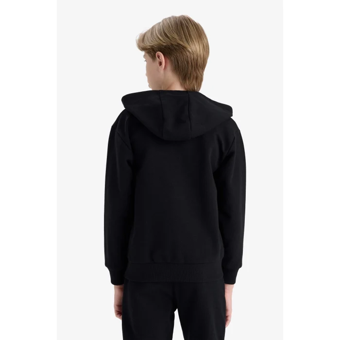 Defacto X5844A6BK81 Siyah Erkek Çocuk Kapüşonlu Okul Fermuarlı Sweatshirt