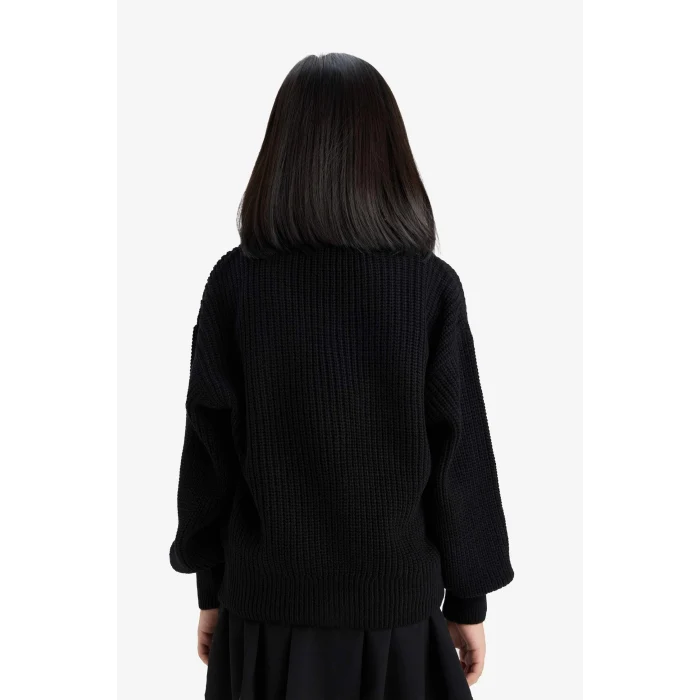 Defacto A2298A8BK27 Siyah Kız Çocuk V Yaka Düğmeli Triko Hırka