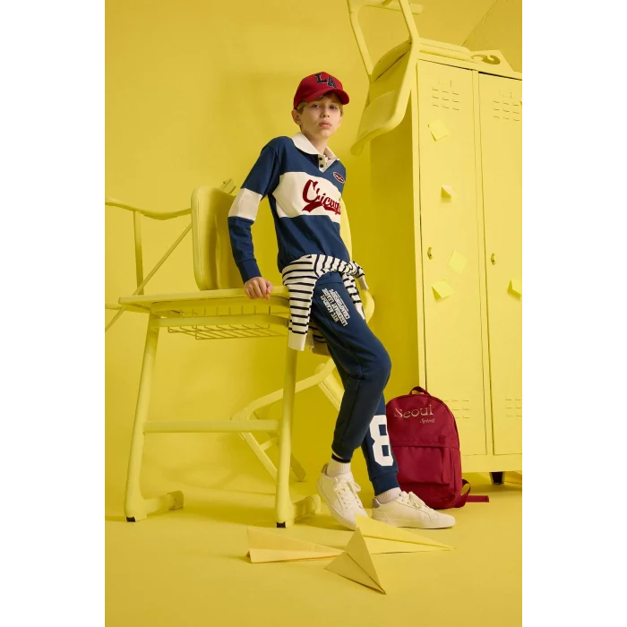 Defacto F2715A8BE829 Mavi Erkek Çocuk Beli Lastikli Baskılı Eşofman Altı