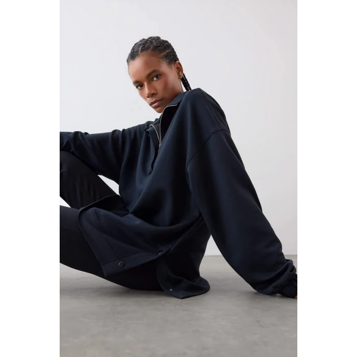 Defacto D1457AXBK81 Siyah DeFactoFit Long  Fit Dik Yaka Fermuarlı Modal Sweatshirt