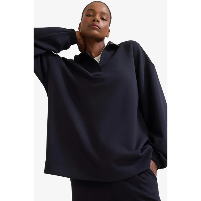 Defacto D1457AXBK81 Siyah DeFactoFit Long  Fit Dik Yaka Fermuarlı Modal Sweatshirt