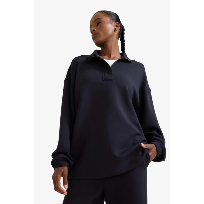 Defacto D1457AXBK81 Siyah DeFactoFit Long  Fit Dik Yaka Fermuarlı Modal Sweatshirt