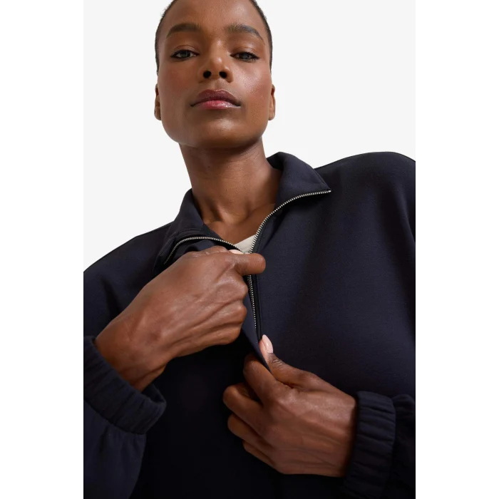 Defacto D1457AXBK81 Siyah DeFactoFit Long  Fit Dik Yaka Fermuarlı Modal Sweatshirt