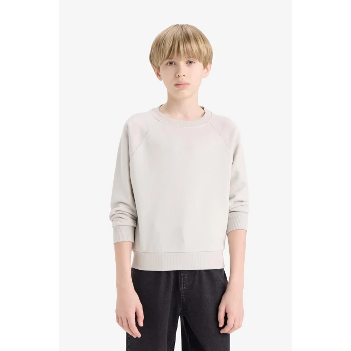 Defacto E8415A8GR94 Gri Erkek Çocuk Bisiklet Yaka Basic Düz Okul Sweatshirt