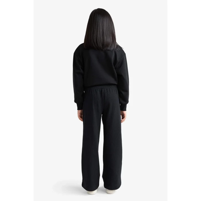 Defacto E8293 Siyah Kız Çocuk Wide Leg Waffle Geniş Paça Pantolon