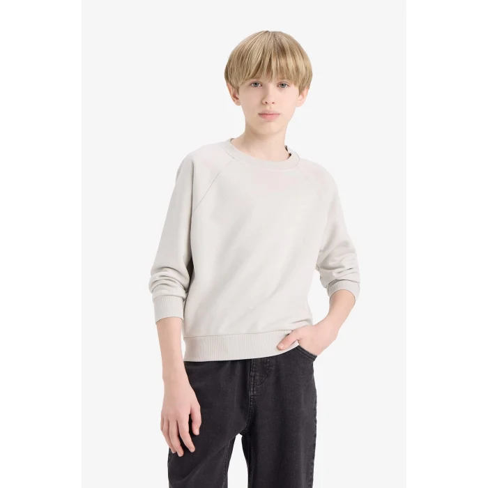 Defacto E8415A8GR94 Gri Erkek Çocuk Bisiklet Yaka Basic Düz Okul Sweatshirt