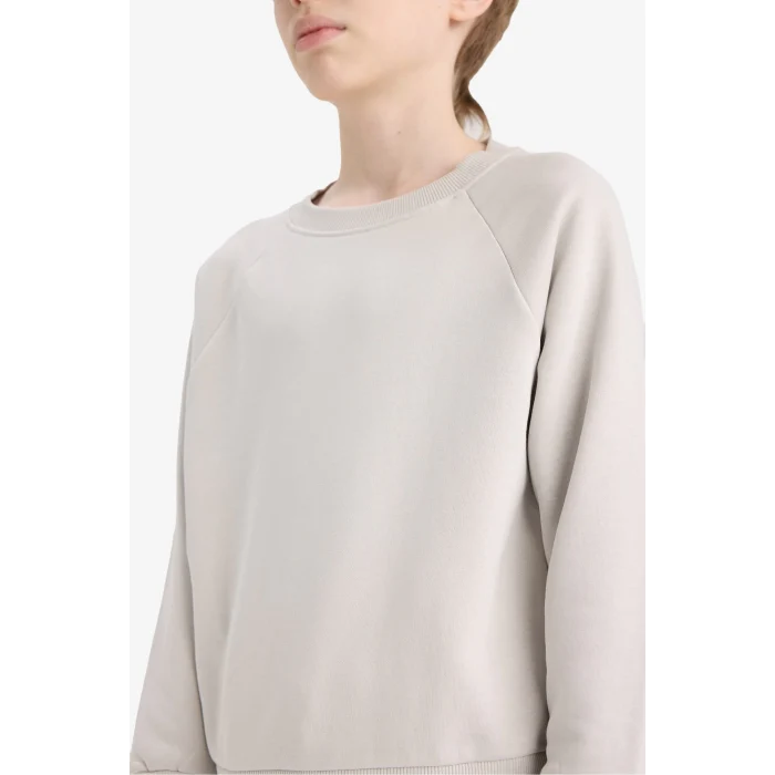 Defacto E8415A8GR94 Gri Erkek Çocuk Bisiklet Yaka Basic Düz Okul Sweatshirt
