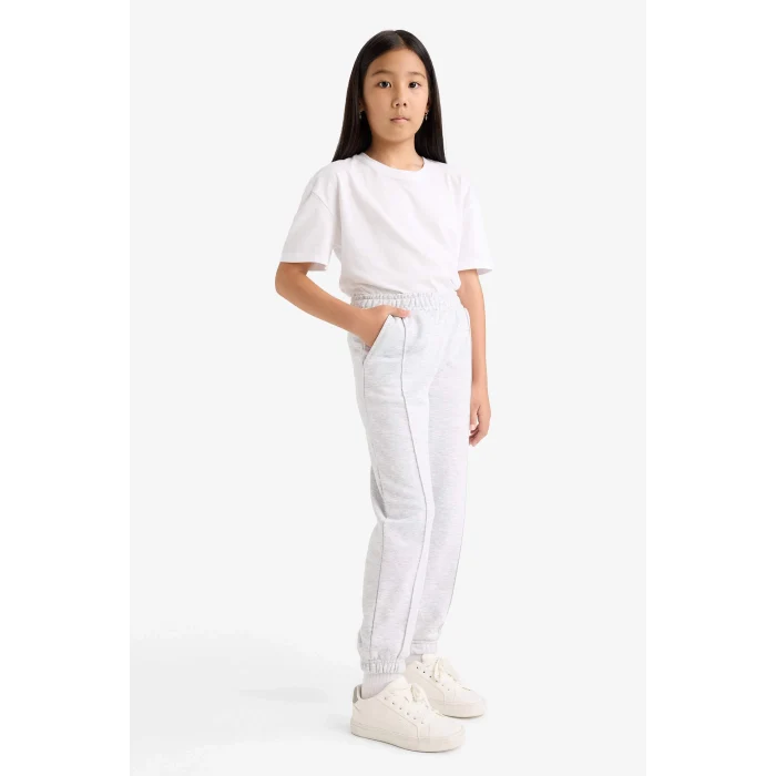Defacto X9036A6GR400 Gri Kız Çocuk Beli Lastikli Basic Düz Okul Jogger Eşofman Altı