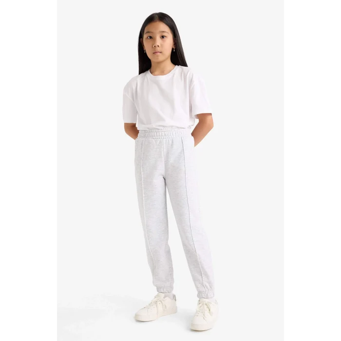 Defacto X9036A6GR400 Gri Kız Çocuk Beli Lastikli Basic Düz Okul Jogger Eşofman Altı