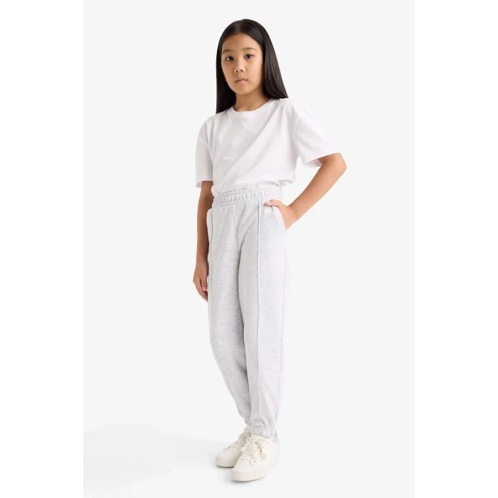 Defacto X9036A6GR400 Gri Kız Çocuk Beli Lastikli Basic Düz Okul Jogger Eşofman Altı