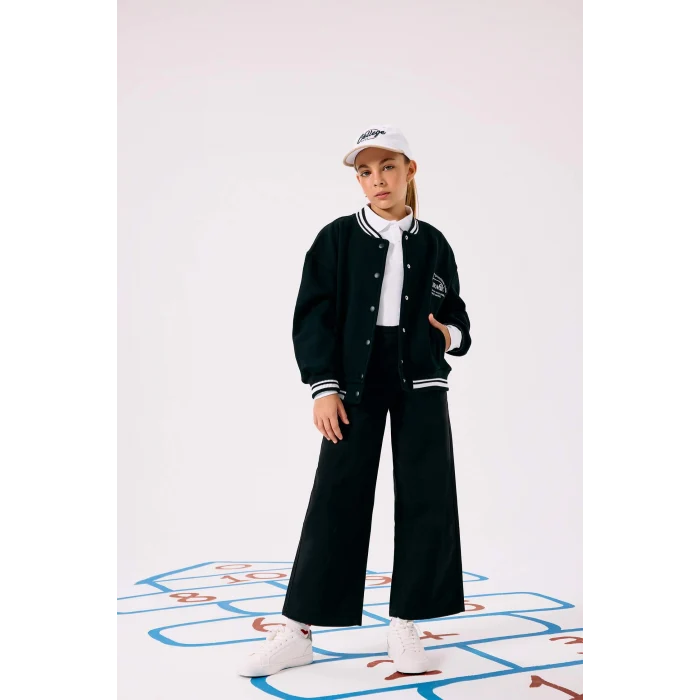 Defacto E6188A8BK27 Siyah Kız Çocuk Wide Leg Geniş Paça Pamuklu Okul Pantolonu