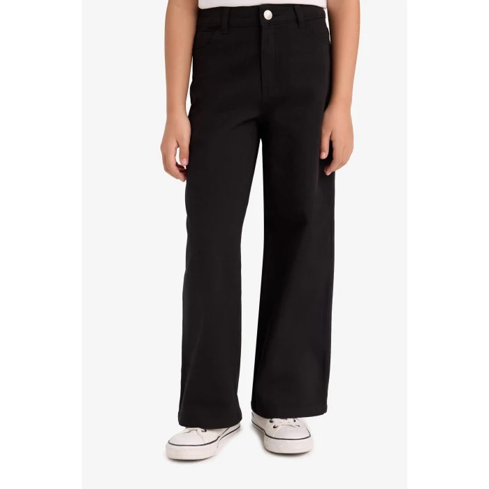 Defacto E6188A8BK27 Siyah Kız Çocuk Wide Leg Geniş Paça Pamuklu Okul Pantolonu