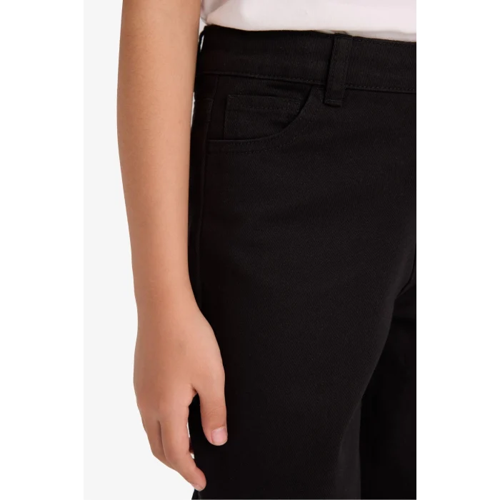 Defacto E6188A8BK27 Siyah Kız Çocuk Wide Leg Geniş Paça Pamuklu Okul Pantolonu