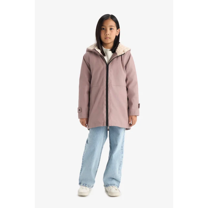 Defacto C5229A8BR287 Bordo Kız Çocuk Su Geçirmez Kapüşonlu Fermuarlı Yağmurluk