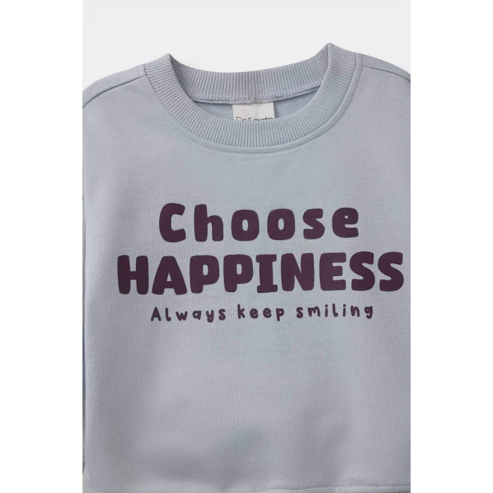 Defacto E8985A5GR297 Gri Erkek Bebek 2li Takım Baskılı Sweatshirt Eşofman Altı