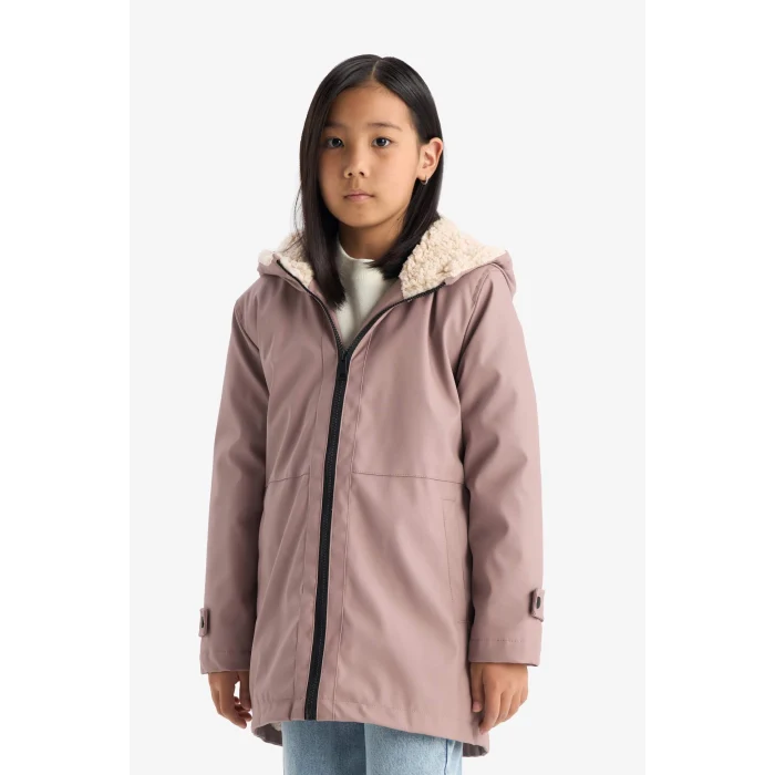 Defacto C5229A8BR287 Bordo Kız Çocuk Su Geçirmez Kapüşonlu Fermuarlı Yağmurluk