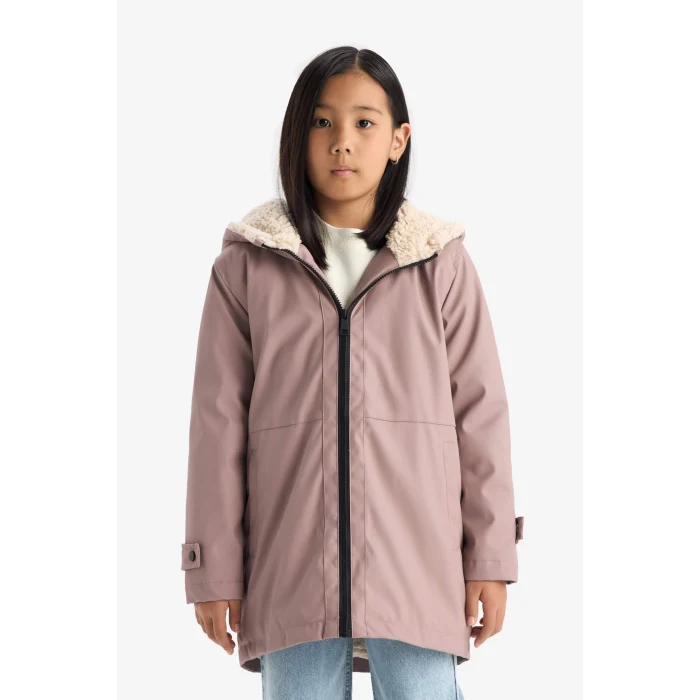 Defacto C5229A8BR287 Bordo Kız Çocuk Su Geçirmez Kapüşonlu Fermuarlı Yağmurluk