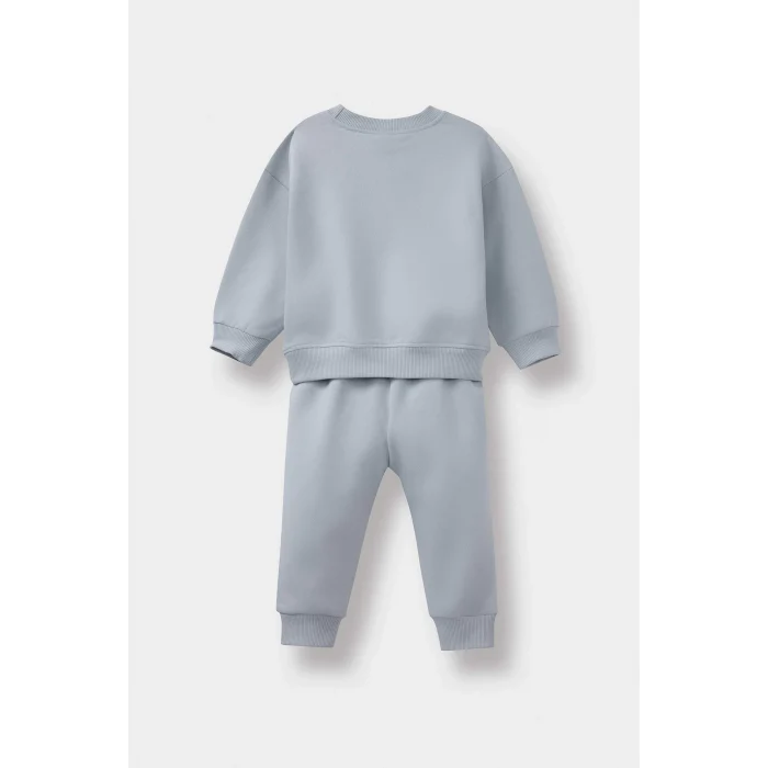 Defacto E8985A5GR297 Gri Erkek Bebek 2li Takım Baskılı Sweatshirt Eşofman Altı