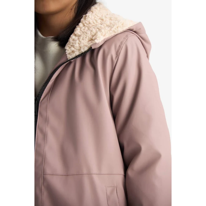 Defacto C5229A8BR287 Bordo Kız Çocuk Su Geçirmez Kapüşonlu Fermuarlı Yağmurluk