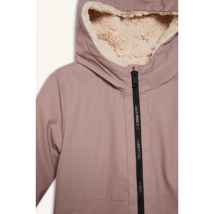 Defacto C5229A8BR287 Bordo Kız Çocuk Su Geçirmez Kapüşonlu Fermuarlı Yağmurluk