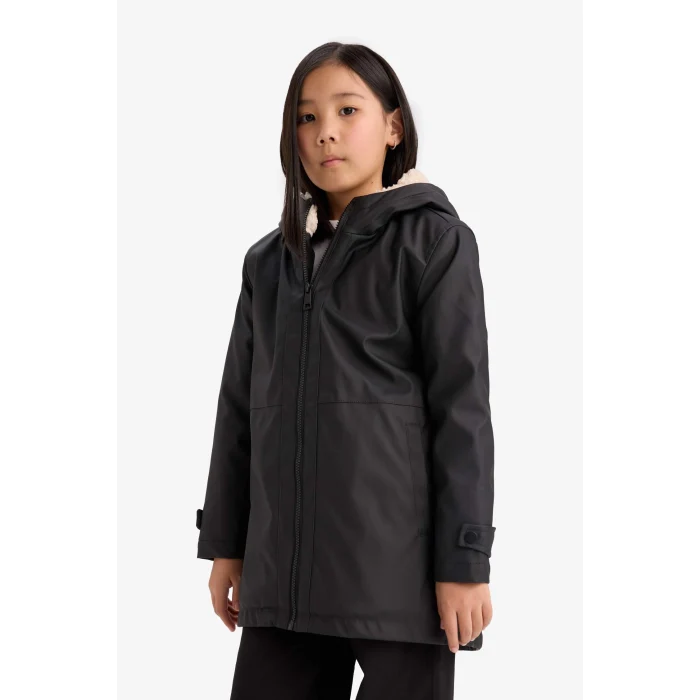 Defacto C5229A8BK27 Siyah Kız Çocuk Su Geçirmez Kapüşonlu Fermuarlı Yağmurluk