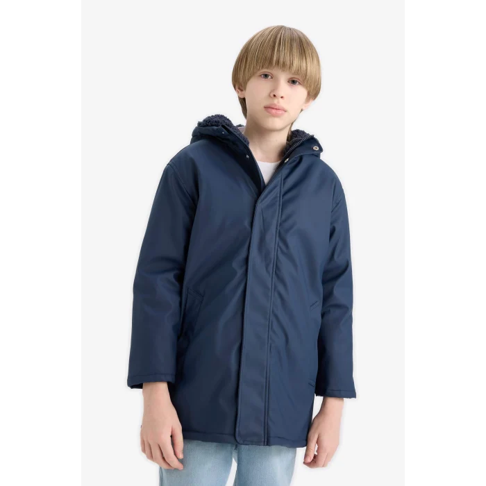 Defacto C4315A8NV241 Lacivert Erkek Çocuk Su Geçirmez Kapüşonlu Pelüş Astar Yağmurluk