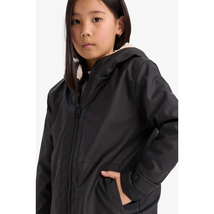 Defacto C5229A8BK27 Siyah Kız Çocuk Su Geçirmez Kapüşonlu Fermuarlı Yağmurluk