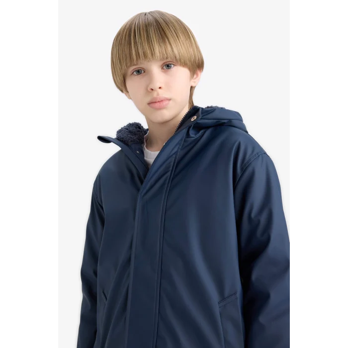 Defacto C4315A8NV241 Lacivert Erkek Çocuk Su Geçirmez Kapüşonlu Pelüş Astar Yağmurluk