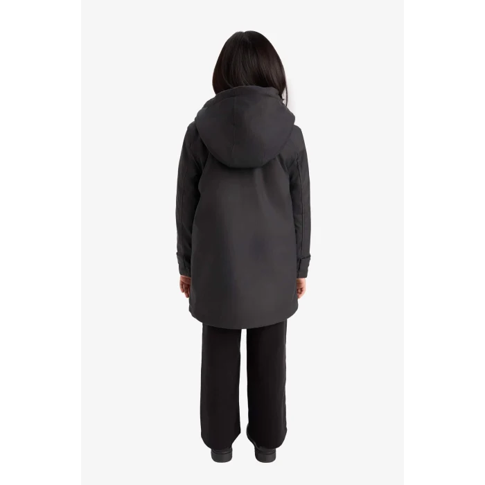 Defacto C5229A8BK27 Siyah Kız Çocuk Su Geçirmez Kapüşonlu Fermuarlı Yağmurluk