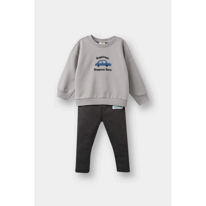 Defacto F1594A5GR52 Gri Erkek Bebek 2li Takım Araç Baskılı Sweatshirt Alt