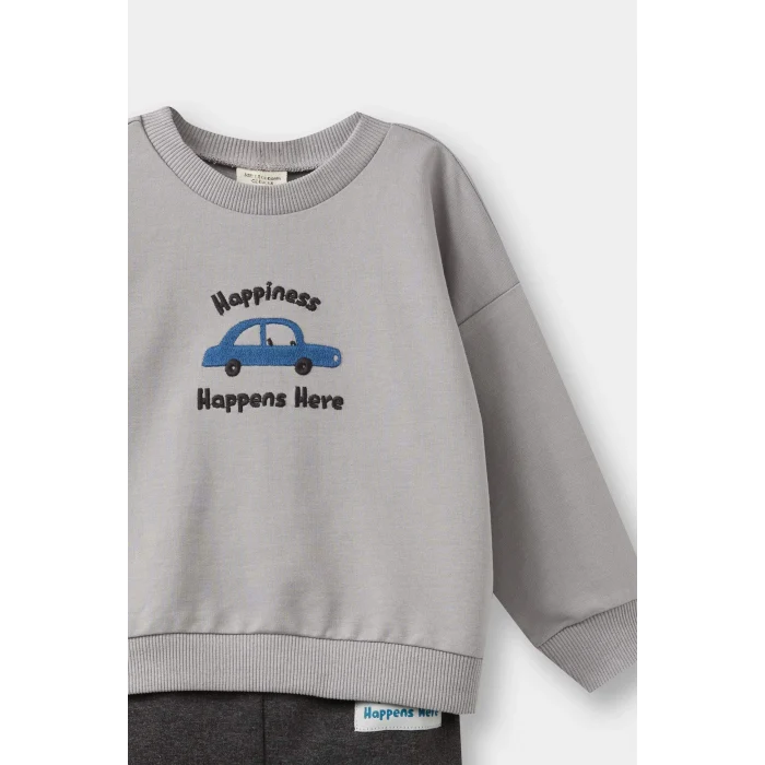 Defacto F1594A5GR52 Gri Erkek Bebek 2li Takım Araç Baskılı Sweatshirt Alt