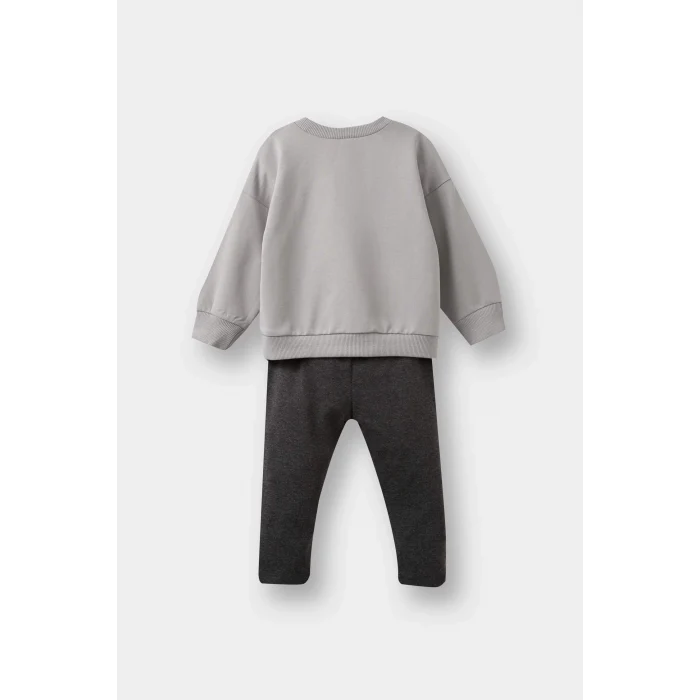 Defacto F1594A5GR52 Gri Erkek Bebek 2li Takım Araç Baskılı Sweatshirt Alt