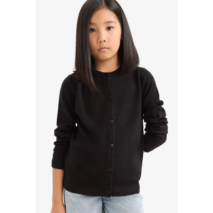 Defacto N8407A6BK27 Siyah Kız Çocuk Bisiklet Yaka Düğmeli Triko Hırka