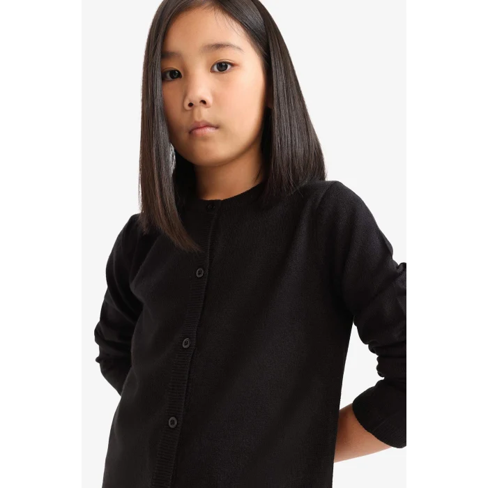 Defacto N8407A6BK27 Siyah Kız Çocuk Bisiklet Yaka Düğmeli Triko Hırka