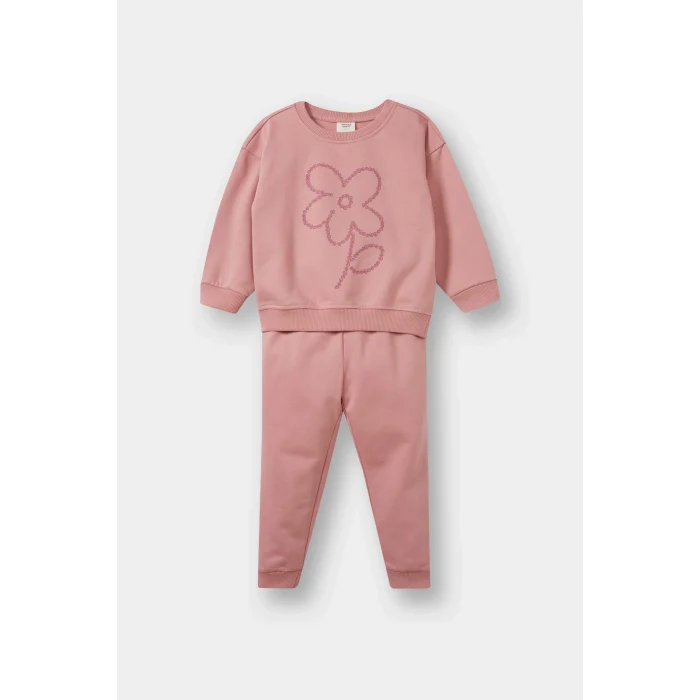Defacto E8995A5PN111 Pembe Kız Bebek 2li Takım İçi Yumuşak Tüylü Baskılı Sweatshirt Eşofman Altı