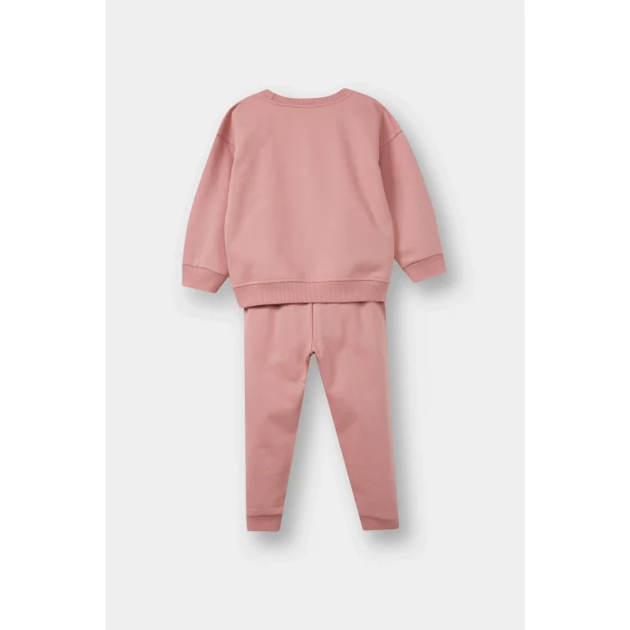 Defacto E8995A5PN111 Pembe Kız Bebek 2li Takım İçi Yumuşak Tüylü Baskılı Sweatshirt Eşofman Altı