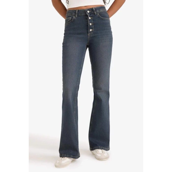 Defacto F5536AXNM36 DENIM Mia Flare Fit Normal Bel Uzun Jean Yıkamalı Pantolon