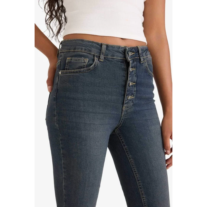 Defacto F5536AXNM36 DENIM Mia Flare Fit Normal Bel Uzun Jean Yıkamalı Pantolon