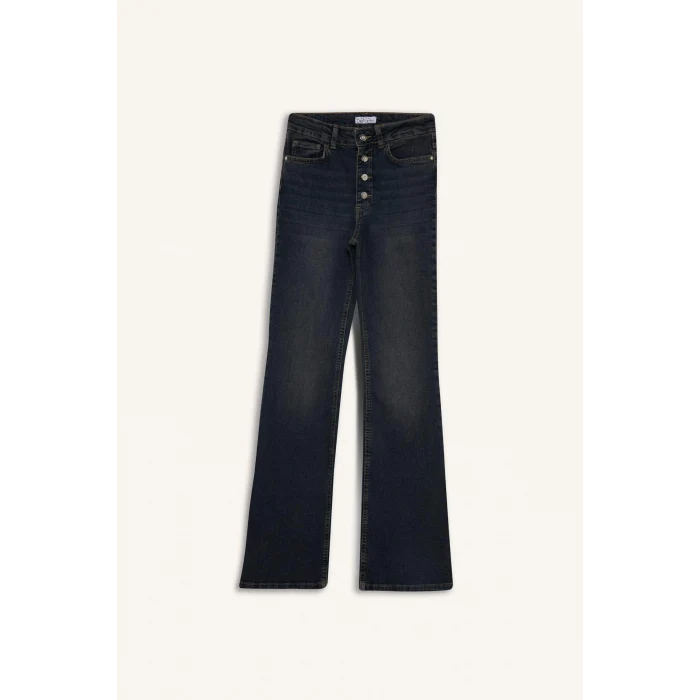 Defacto F5536AXNM36 DENIM Mia Flare Fit Normal Bel Uzun Jean Yıkamalı Pantolon