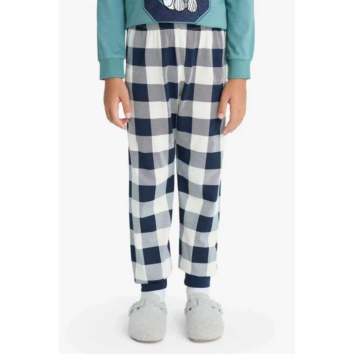 Defacto F3352A8GN1164 Yeşil Erkek Çocuk Snoopy Pijama Takımı Uzun Kollu Üst Uzun Alt