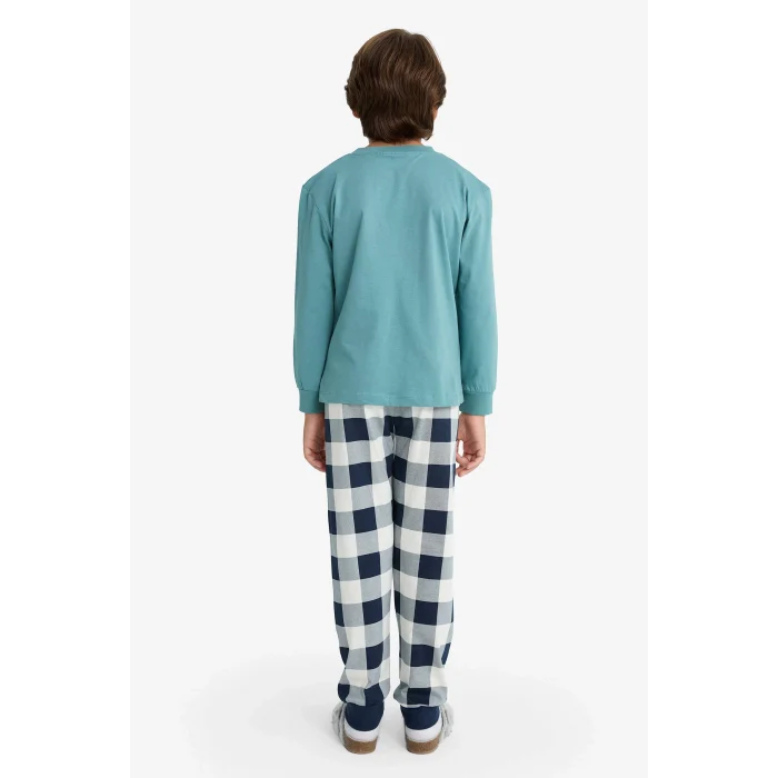 Defacto F3352A8GN1164 Yeşil Erkek Çocuk Snoopy Pijama Takımı Uzun Kollu Üst Uzun Alt