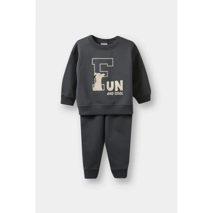 Defacto E8994A5GR164 Gri Erkek Bebek 2li Takım Baskılı Sweatshirt Eşofman Altı