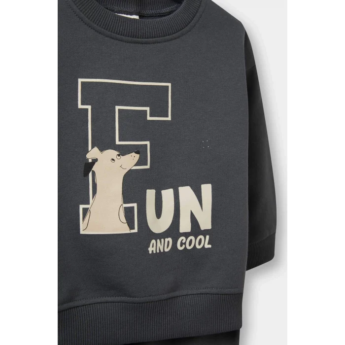 Defacto E8994A5GR164 Gri Erkek Bebek 2li Takım Baskılı Sweatshirt Eşofman Altı